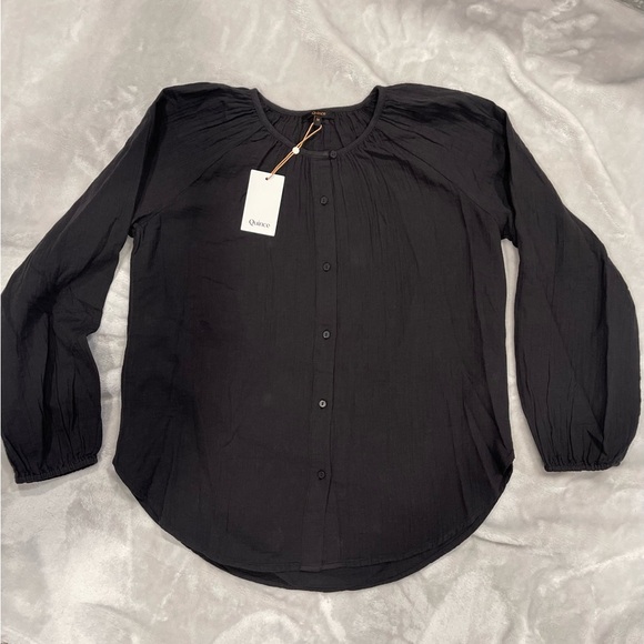 Quince 100% Organic Cotton Gauze Peasant Blouse. Color black - Picture 5 of 10